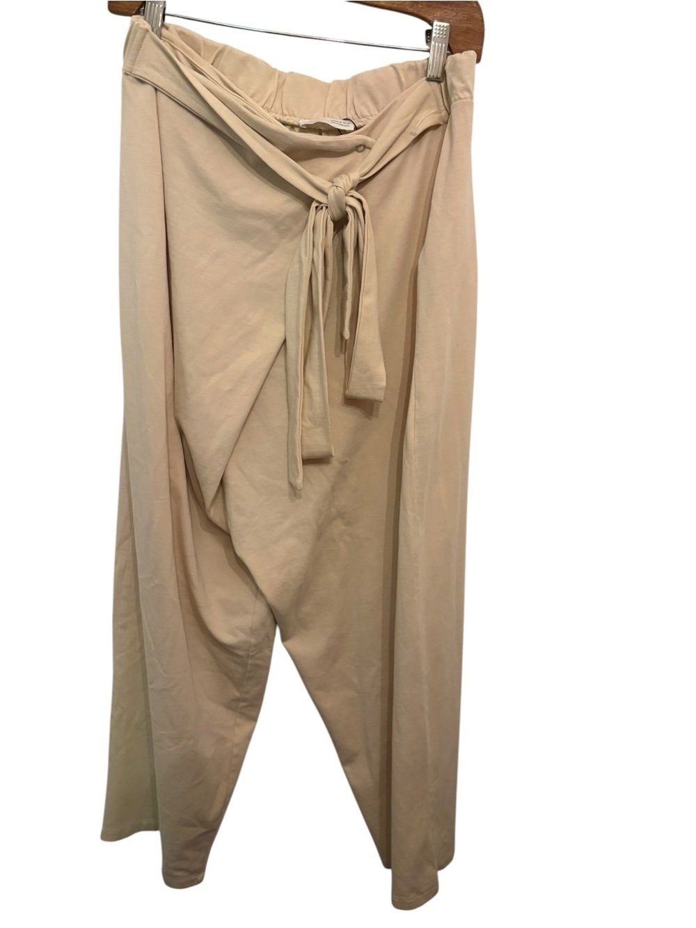 Zara Beige Draped Tie-Waist Wide-Leg Pants